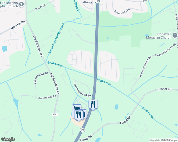 map of restaurants, bars, coffee shops, grocery stores, and more near 4077 Westside Court in Winston-Salem