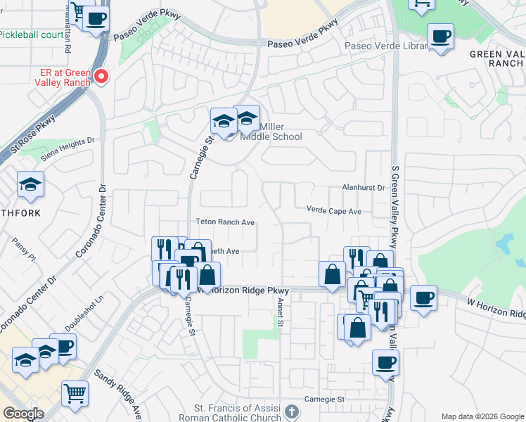 map of restaurants, bars, coffee shops, grocery stores, and more near 2267 Early Frost Avenue in Henderson