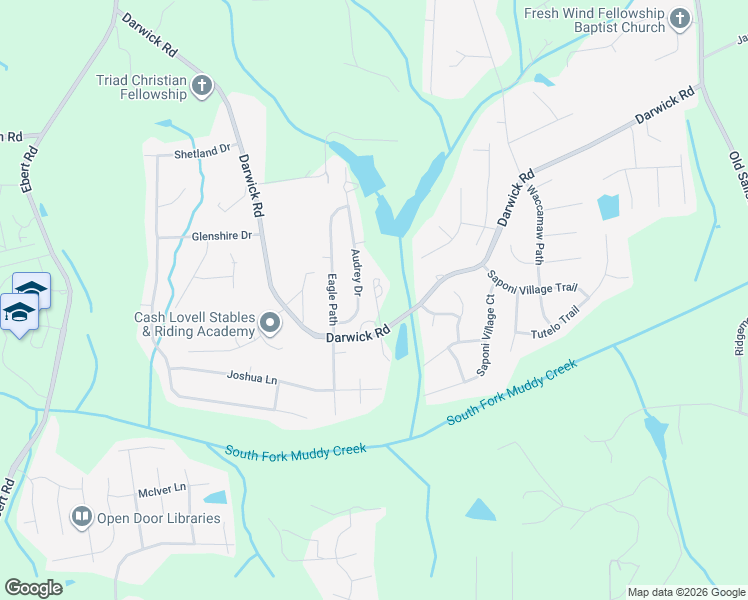 map of restaurants, bars, coffee shops, grocery stores, and more near 1500 Zuider Zee Drive in Winston-Salem