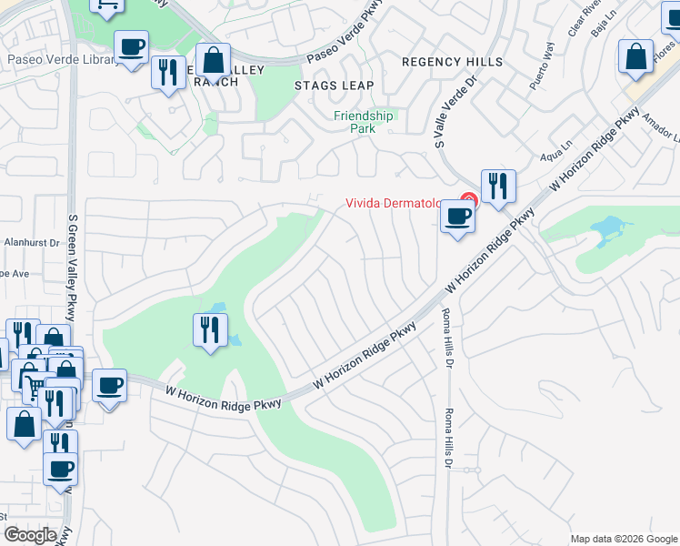 map of restaurants, bars, coffee shops, grocery stores, and more near 479 Bonnie Brook Place in Henderson