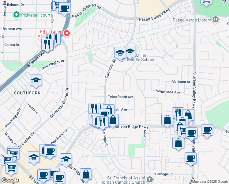 map of restaurants, bars, coffee shops, grocery stores, and more near 464 Beardsley Circle in Henderson