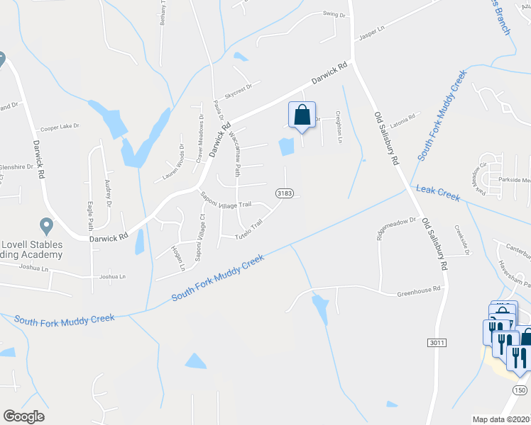 map of restaurants, bars, coffee shops, grocery stores, and more near 4980 Saponi Village Trail in Winston-Salem
