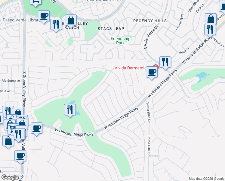 map of restaurants, bars, coffee shops, grocery stores, and more near 475 Edgefield Ridge Place in Henderson