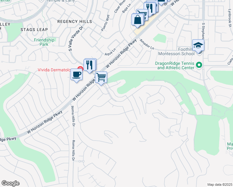 map of restaurants, bars, coffee shops, grocery stores, and more near 1549 Foothills Village Drive in Henderson
