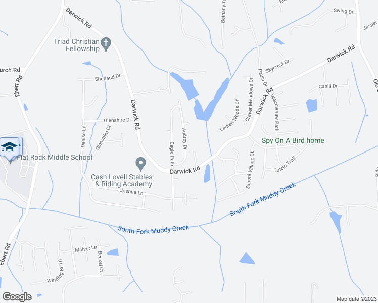 map of restaurants, bars, coffee shops, grocery stores, and more near 4767 Audrey Drive in Winston-Salem