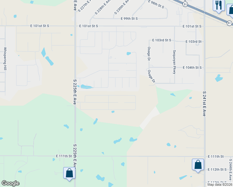 map of restaurants, bars, coffee shops, grocery stores, and more near 10311 South 230th East Avenue in Broken Arrow