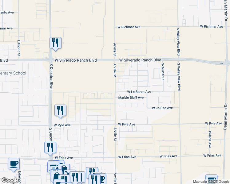 map of restaurants, bars, coffee shops, grocery stores, and more near 4365 West Le Baron Avenue in Las Vegas