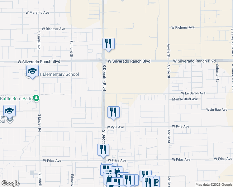 map of restaurants, bars, coffee shops, grocery stores, and more near 4790 West Le Baron Avenue in Las Vegas