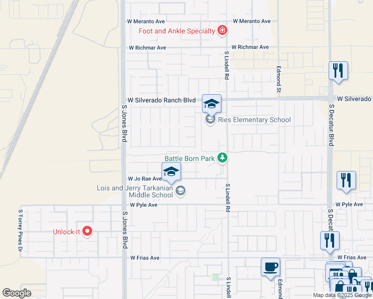 map of restaurants, bars, coffee shops, grocery stores, and more near 5623 Camilla Cellars Court in Las Vegas
