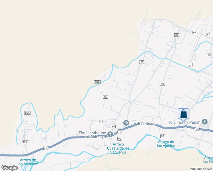 map of restaurants, bars, coffee shops, grocery stores, and more near 21 County Road 89A in Chimayo