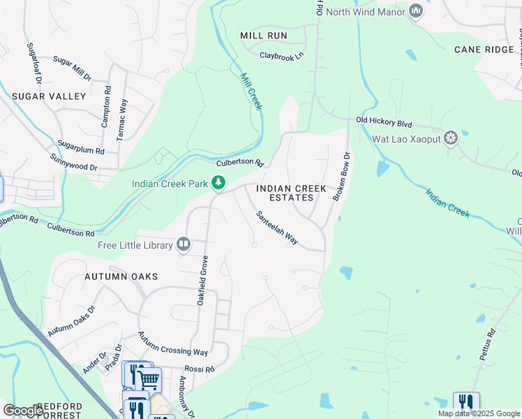 map of restaurants, bars, coffee shops, grocery stores, and more near 7284 Santeelah Way in Nashville