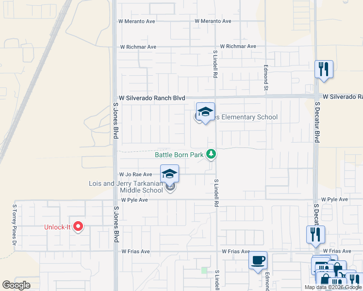 map of restaurants, bars, coffee shops, grocery stores, and more near 5623 Camilla Cellars Court in Las Vegas