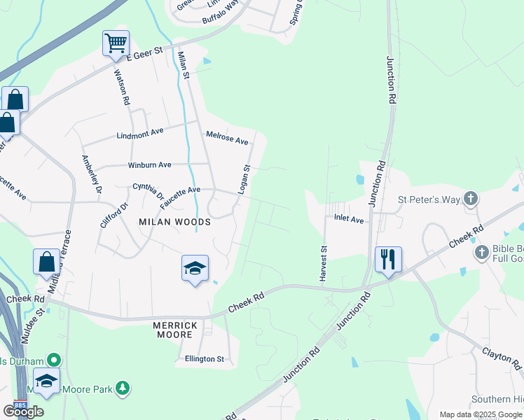 map of restaurants, bars, coffee shops, grocery stores, and more near 2214 Rabbitbrush Street in Durham