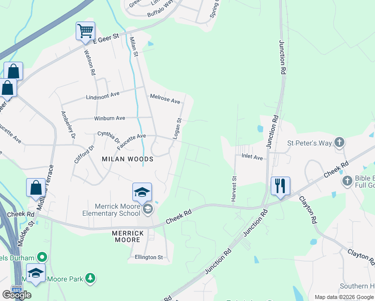 map of restaurants, bars, coffee shops, grocery stores, and more near 3 Christopher Court in Durham
