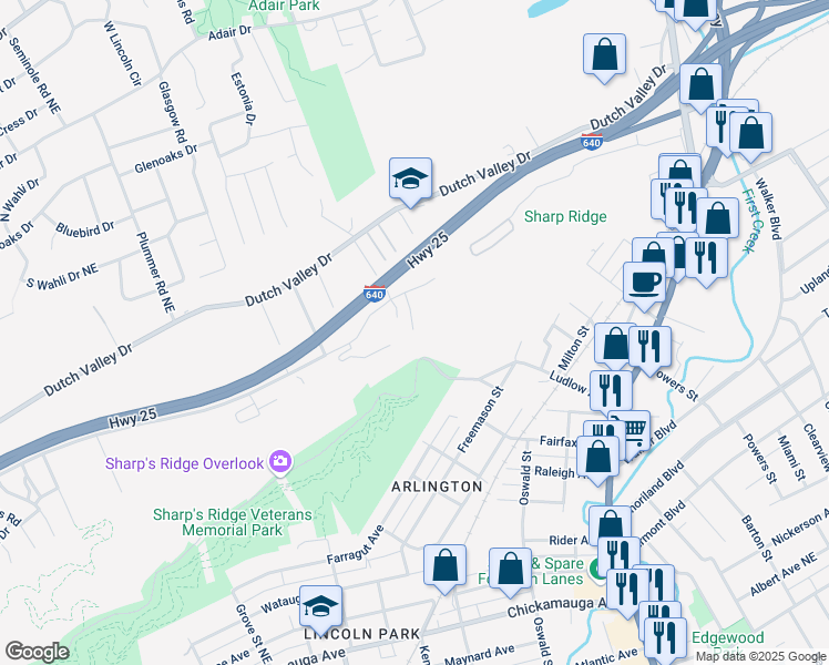 map of restaurants, bars, coffee shops, grocery stores, and more near 4009 Bedrock Way in Knoxville