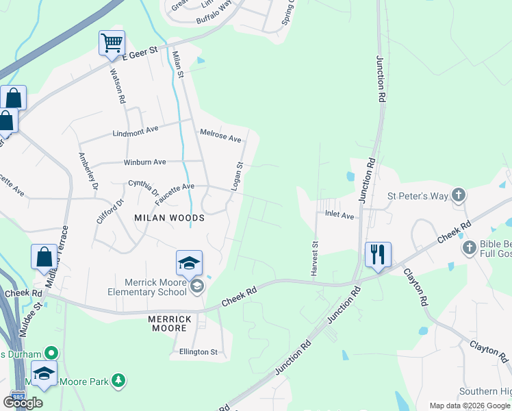 map of restaurants, bars, coffee shops, grocery stores, and more near 3 Christopher Court in Durham