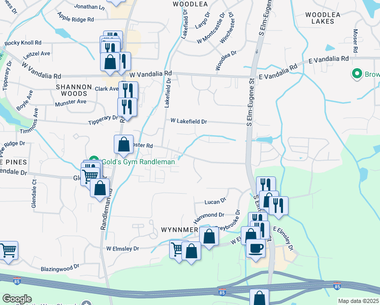 map of restaurants, bars, coffee shops, grocery stores, and more near 212 Webster Road in Greensboro