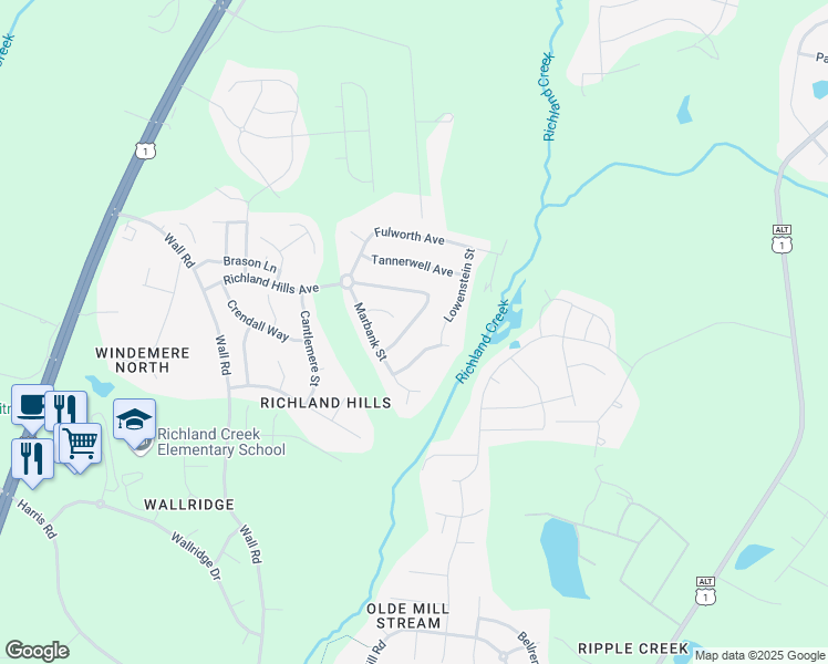 map of restaurants, bars, coffee shops, grocery stores, and more near 724 Stackhurst Way in Wake Forest