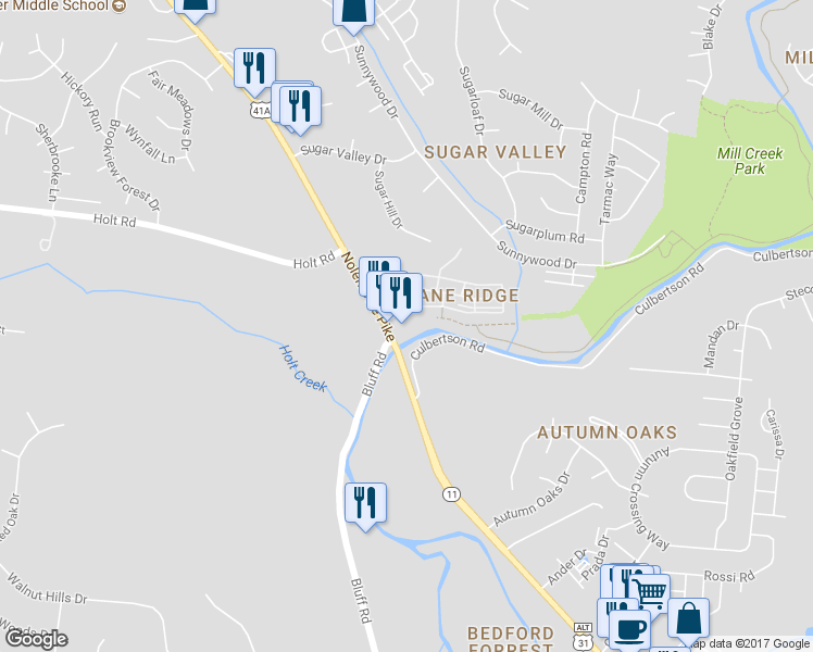 map of restaurants, bars, coffee shops, grocery stores, and more near 6444 Nolensville Pike in Antioch