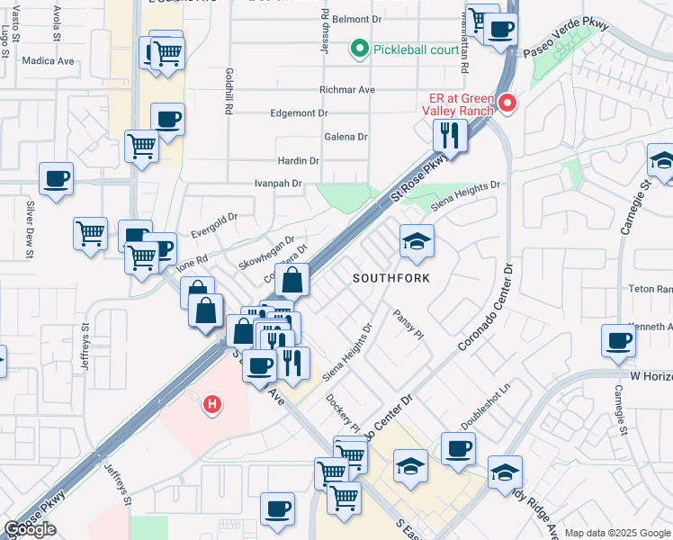 map of restaurants, bars, coffee shops, grocery stores, and more near 500 Quail Bird Place in Henderson