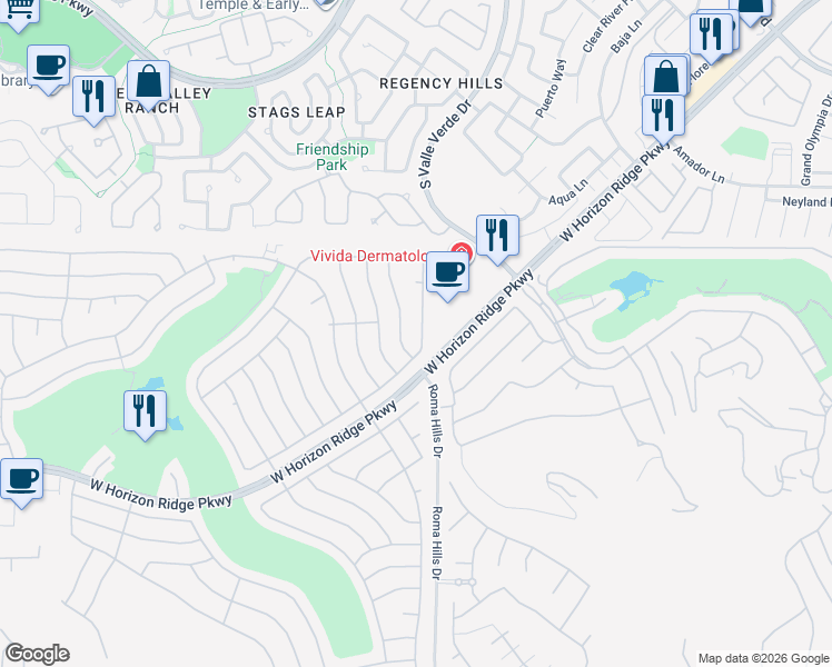 map of restaurants, bars, coffee shops, grocery stores, and more near 490 Hidden Garden Place in Henderson