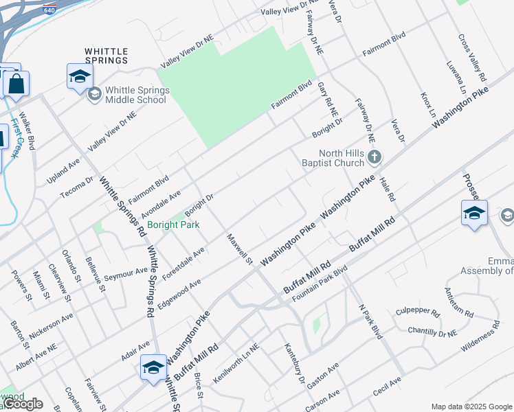 map of restaurants, bars, coffee shops, grocery stores, and more near 3011 Forestdale Avenue in Knoxville