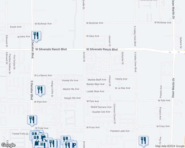 map of restaurants, bars, coffee shops, grocery stores, and more near 4307 Vantage Ridge in Las Vegas