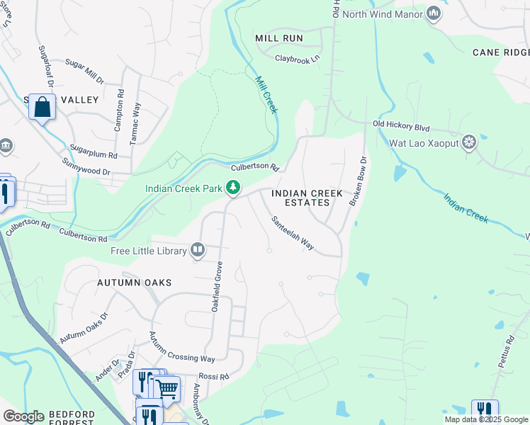 map of restaurants, bars, coffee shops, grocery stores, and more near 7277 Santeelah Way in Nashville