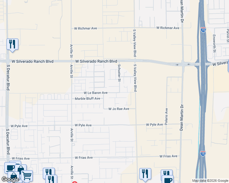 map of restaurants, bars, coffee shops, grocery stores, and more near 3920 Le Baron Avenue in Las Vegas