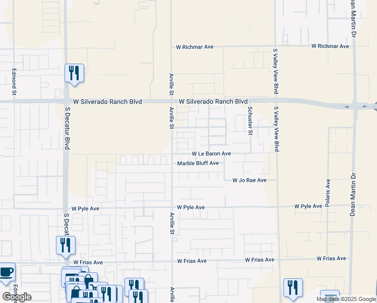 map of restaurants, bars, coffee shops, grocery stores, and more near 4307 Vantage Ridge in Las Vegas