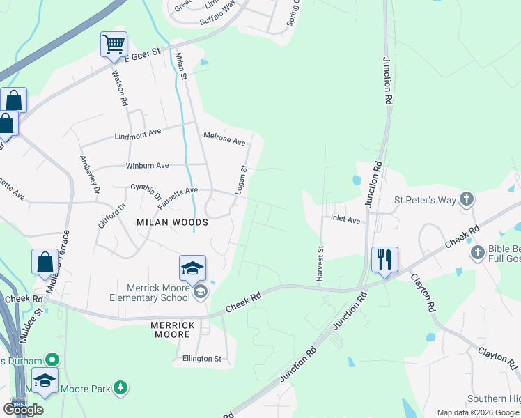 map of restaurants, bars, coffee shops, grocery stores, and more near 3 Christopher Court in Durham