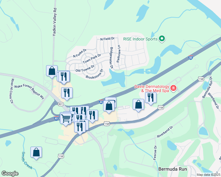 map of restaurants, bars, coffee shops, grocery stores, and more near 164 Pinewood Lane in Advance