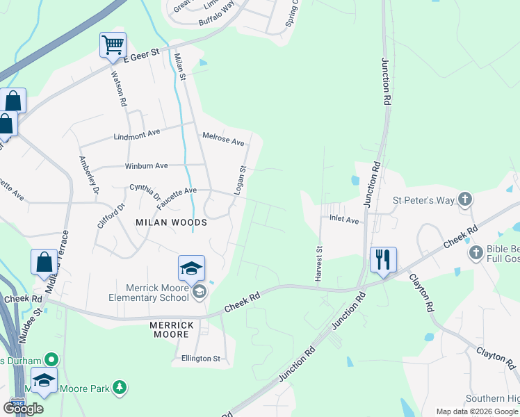 map of restaurants, bars, coffee shops, grocery stores, and more near 3 Christopher Court in Durham