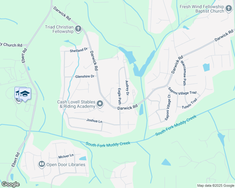 map of restaurants, bars, coffee shops, grocery stores, and more near 4750 Eagle Path in Winston-Salem