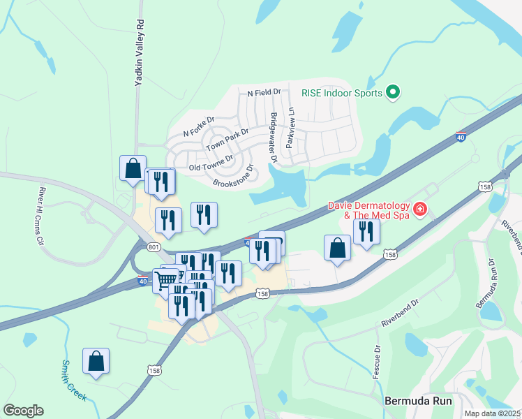 map of restaurants, bars, coffee shops, grocery stores, and more near 172 Pinewood Lane in Advance