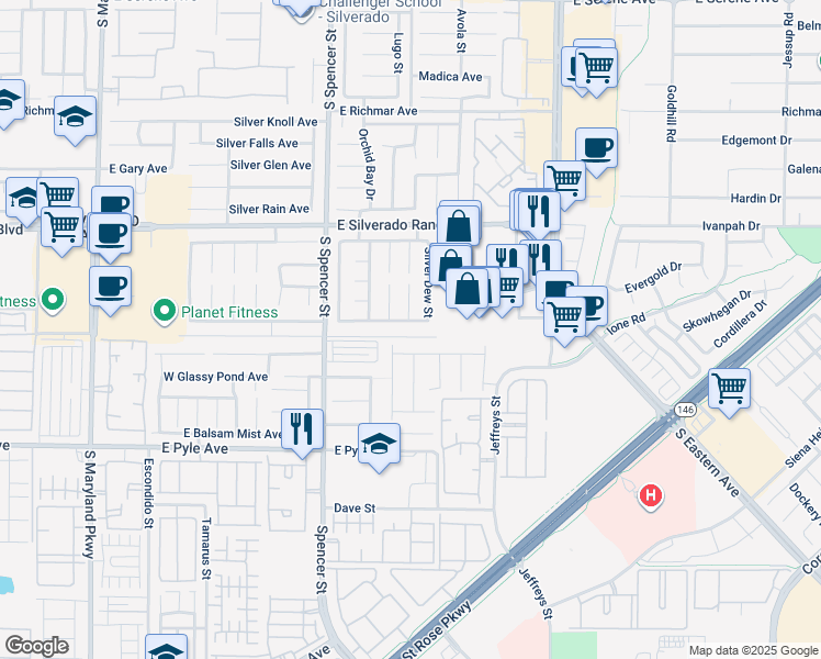 map of restaurants, bars, coffee shops, grocery stores, and more near 2035 Silver Whisper Avenue in Las Vegas