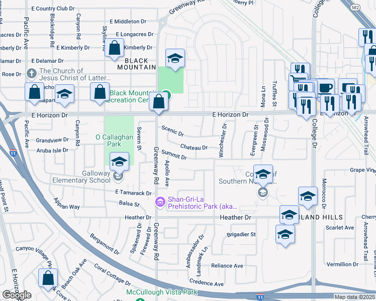 map of restaurants, bars, coffee shops, grocery stores, and more near 422 Chateau Drive in Henderson