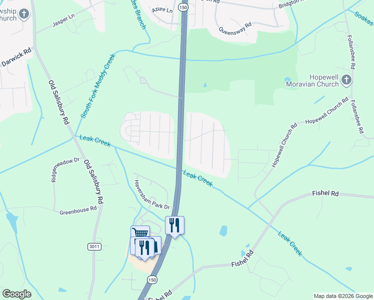 map of restaurants, bars, coffee shops, grocery stores, and more near 4010 Creekside Court in Winston-Salem