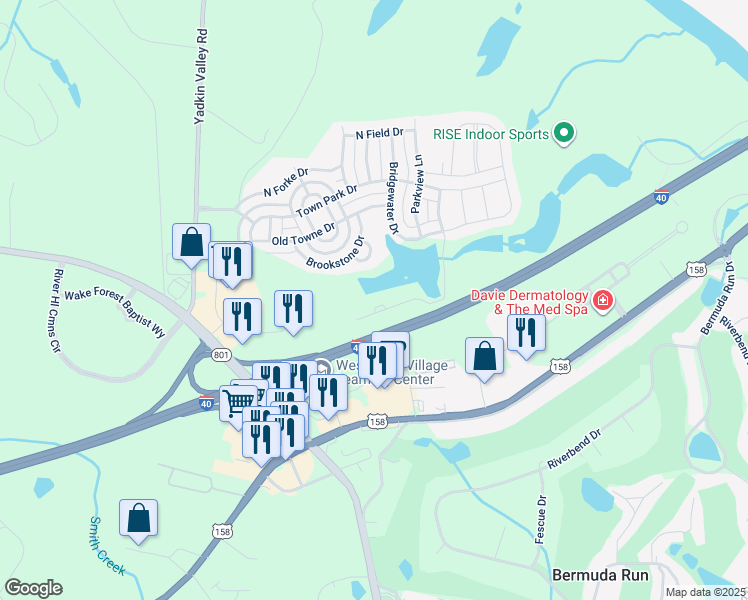 map of restaurants, bars, coffee shops, grocery stores, and more near 172 Pinewood Lane in Advance