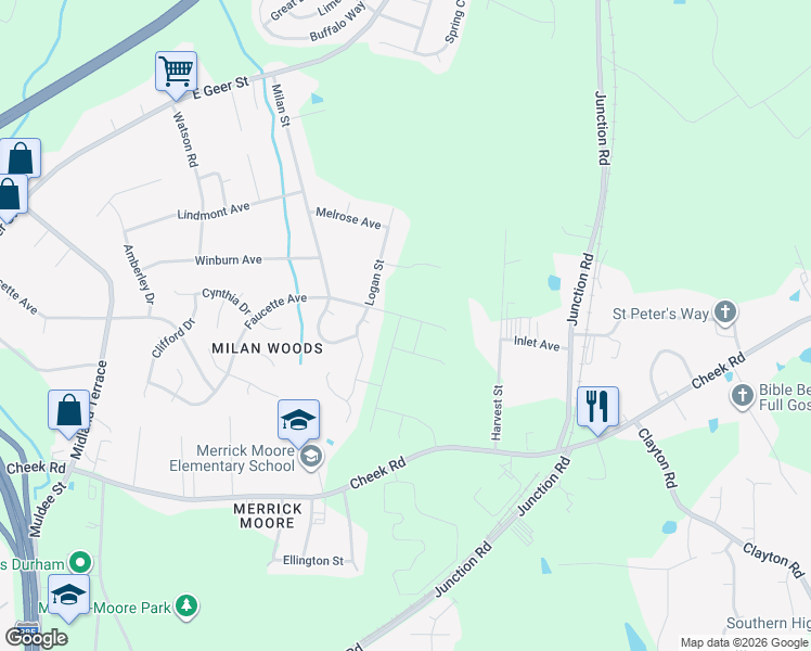 map of restaurants, bars, coffee shops, grocery stores, and more near 3 Christopher Court in Durham