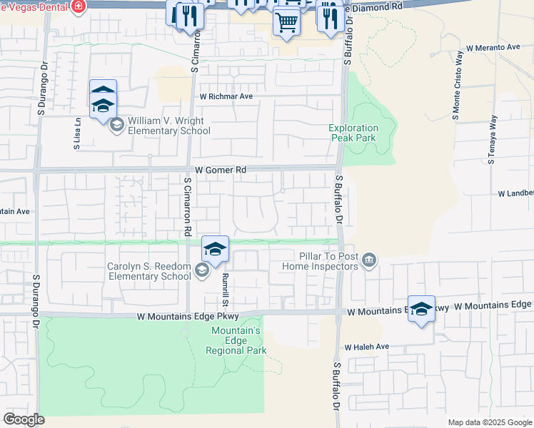 map of restaurants, bars, coffee shops, grocery stores, and more near 9838 Hickory Run Court in Las Vegas