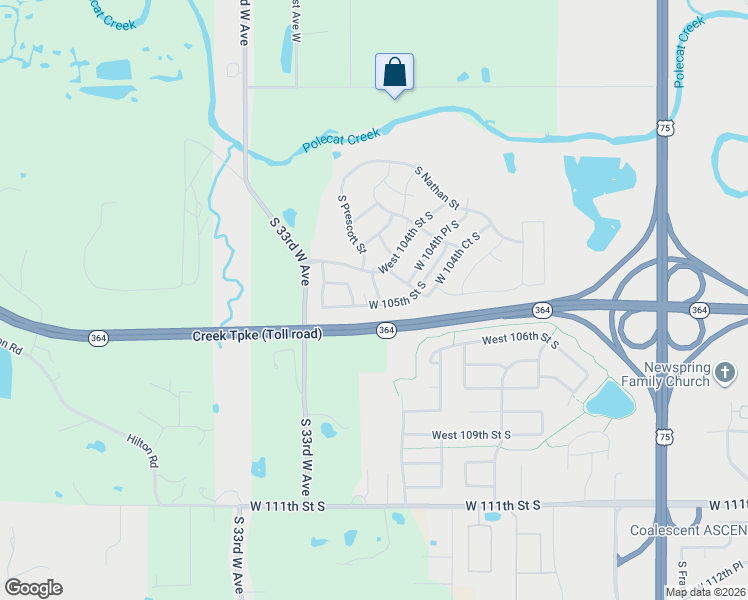 map of restaurants, bars, coffee shops, grocery stores, and more near 10414 South Prescott Street in Jenks