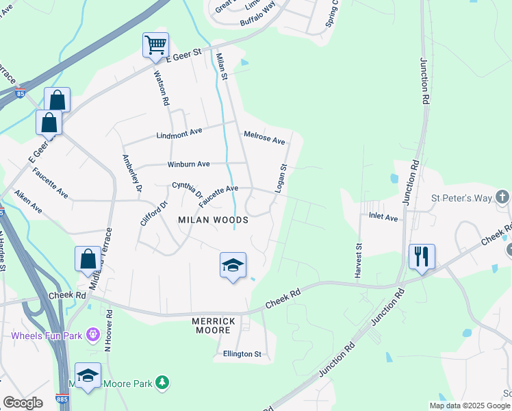 map of restaurants, bars, coffee shops, grocery stores, and more near 4 Jessica Court in Durham