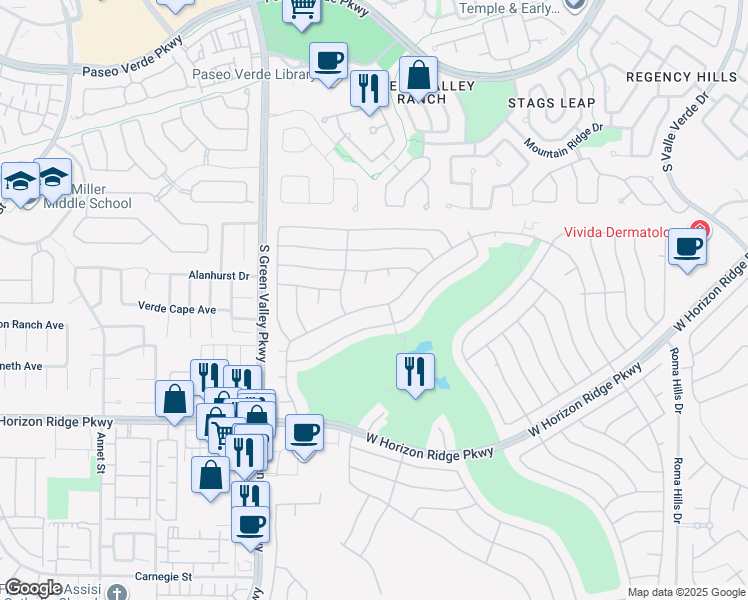 map of restaurants, bars, coffee shops, grocery stores, and more near 2142 High Mesa Drive in Henderson