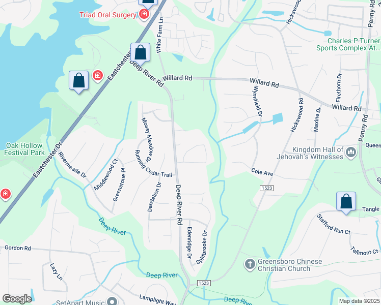 map of restaurants, bars, coffee shops, grocery stores, and more near 3161 Rock Pond Circle in High Point