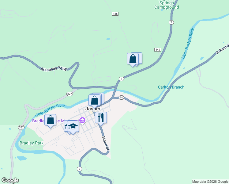 map of restaurants, bars, coffee shops, grocery stores, and more near Highway 74 in Jasper
