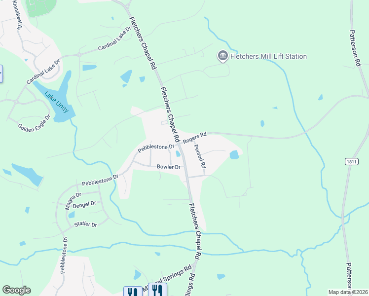map of restaurants, bars, coffee shops, grocery stores, and more near 4008 Jimmy Rogers Road in Durham