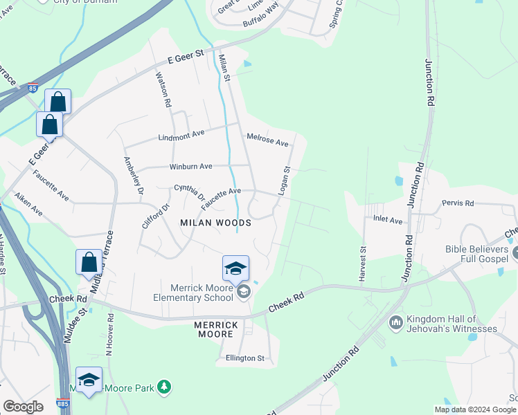 map of restaurants, bars, coffee shops, grocery stores, and more near 4 Jessica Court in Durham