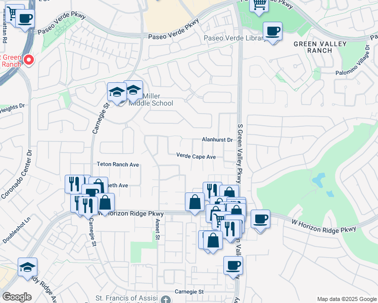 map of restaurants, bars, coffee shops, grocery stores, and more near 497 1st Light Street in Henderson