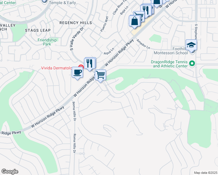map of restaurants, bars, coffee shops, grocery stores, and more near 1540 Foothills Village Drive in Henderson